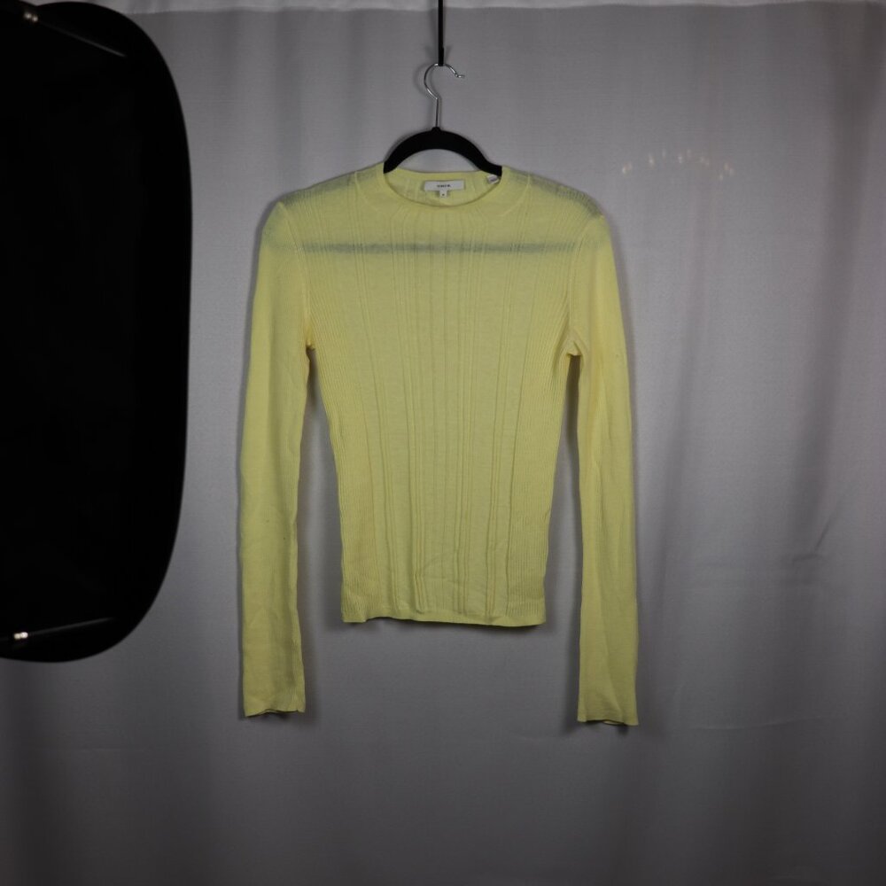 VINCE Variegated Rib Mock Neck Knit Pullover in Bright Yellow M - Picture 3 of 4